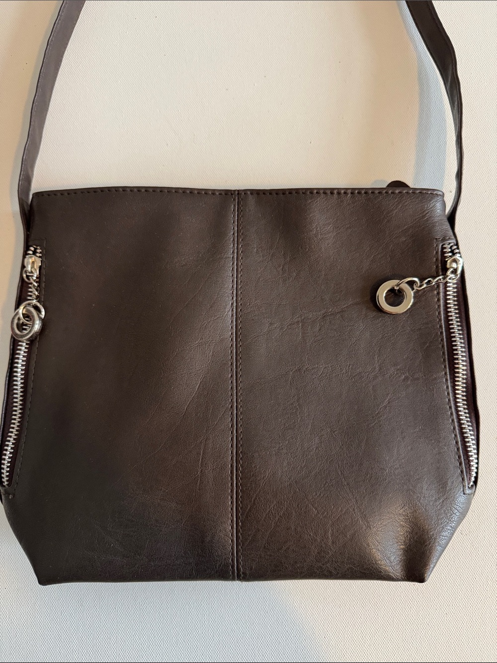 Minimalist Dark Brown Crossbody Bag with Side Zips